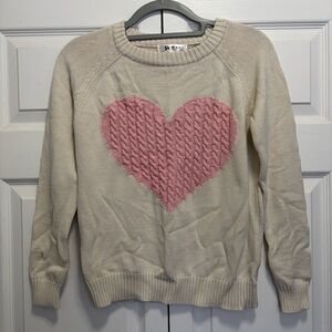 Cream Sweater cable knit Pink Heart design by ye MAK small